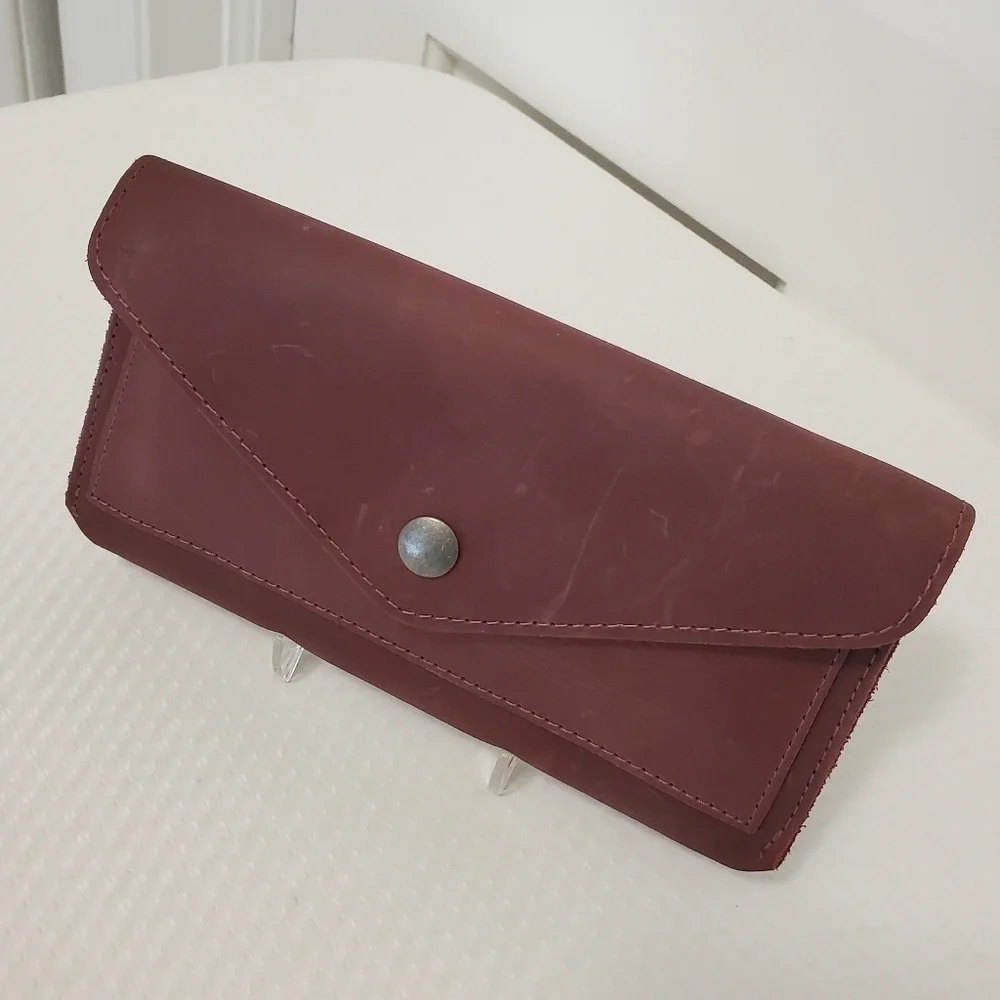 Hide and Drink Maroon Leather Large Snap Close Wallet, Unisex